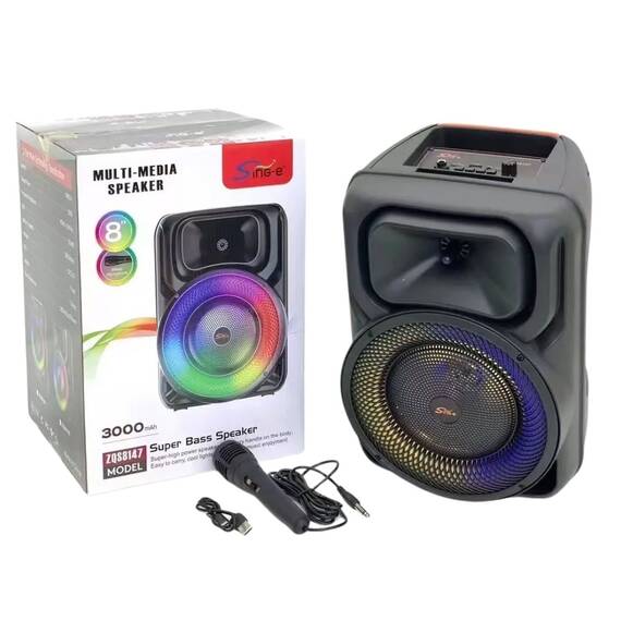 Boxa portabila cu microfon ZQS8147, 45W PMPO, BT/FM/USB/AUX, RGB - 3- Roveli
