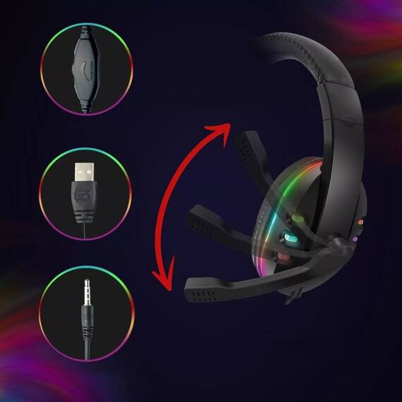 Casti Gaming S359, microfon, LED RGB, USB - 7- Roveli