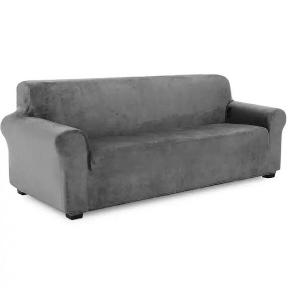 Husa universala pentru canapea standard cu 3 locuri, imitatie catifea, culoare GRI - 3- Roveli