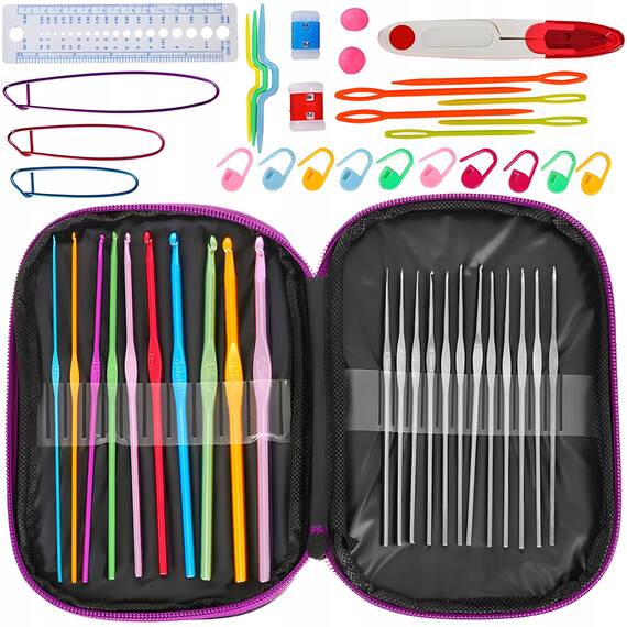 Set 50 piese pentru crosetat in husa din piele ecologica, un cadou perfect pentru pasionații de crosetat sau broderie - - Roveli