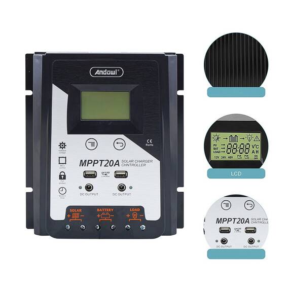 Controller tensiune panou solar, 12/24V, afisaj LCD, MPPT 20A - 2- Roveli