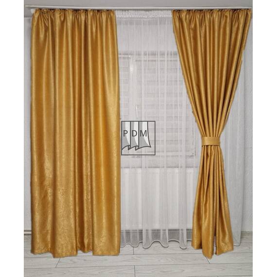 Draperie Satin pentru Living sau Dormitor, Model BLACKOUT, Culoare GALBEN - 2- Roveli Draperie Satin pentru Living sau Dormitor, Model BLACKOUT, Culoare GALBEN - 2- Roveli