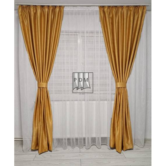 Draperie Satin pentru Living sau Dormitor, Model BLACKOUT, Culoare GALBEN - 3- Roveli Draperie Satin pentru Living sau Dormitor, Model BLACKOUT, Culoare GALBEN - 3- Roveli
