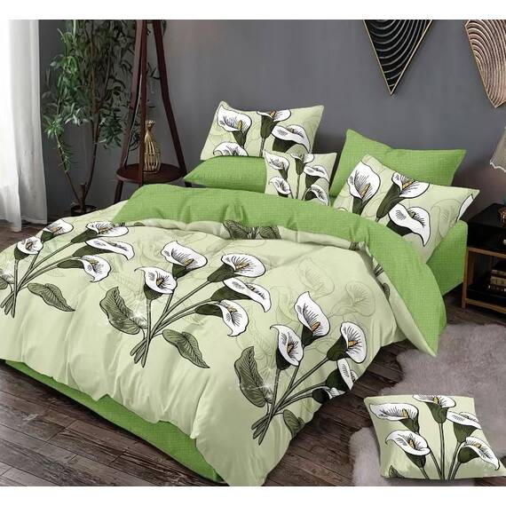 Lenjerie pat dublu, BUMBAC FINET, 6 piese, cu ELASTIC,model floral - - Roveli