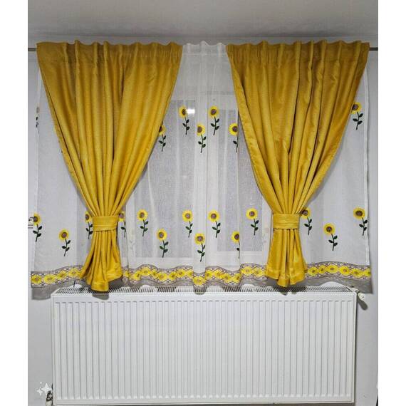 SET Perdea si Draperie la comanda Model FLOAREA SOARELUI, GALBEN - - Roveli