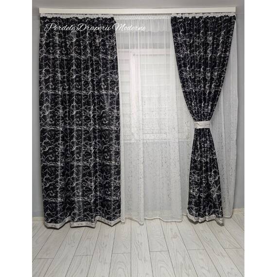 SET Perdea si Draperie la comanda Model DEGRADE NEGRU/ARGINTIU - 2- Roveli