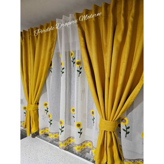 SET Perdea si Draperie la comanda Model FLOAREA SOARELUI, GALBEN - 2- Roveli
