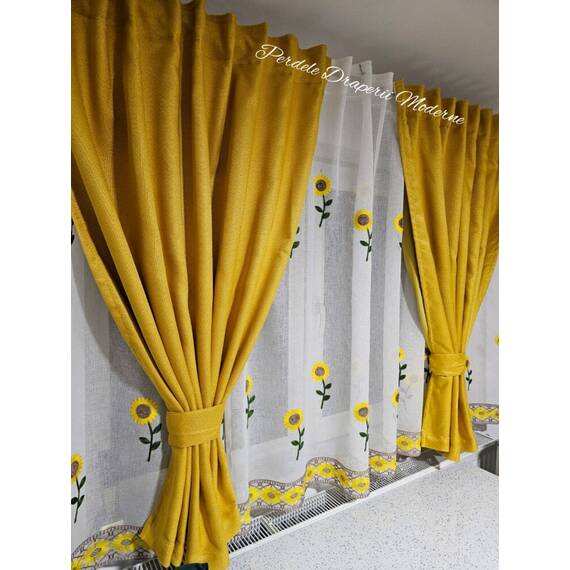 SET Perdea si Draperie la comanda Model FLOAREA SOARELUI, GALBEN - 3- Roveli