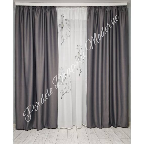 SET Perdea si Draperie la comanda Model MĂTASE PICTATĂ, GRI - 3- Roveli