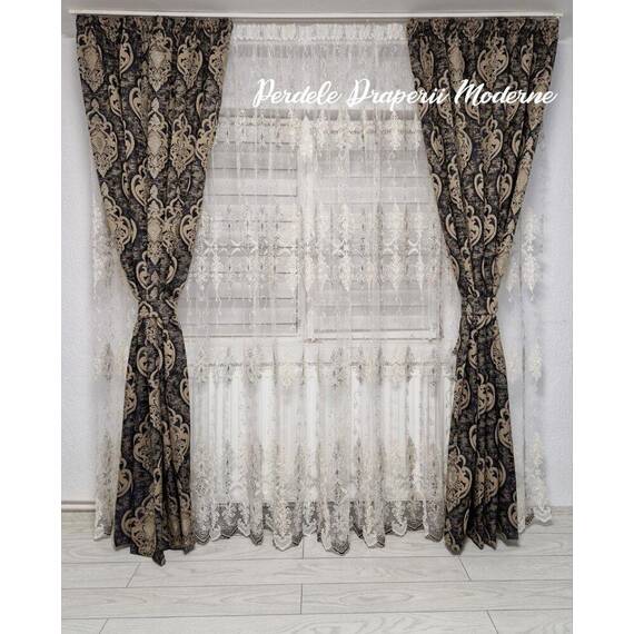 SET Perdea si Draperie la comanda, material TULLE BRODAT, model KORT - - Roveli