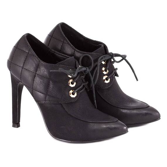Botine dama cu siret si toc inalt FM4063-NEGRU, Culoare (12): Negru, Marime (12): 39 - 3- Roveli