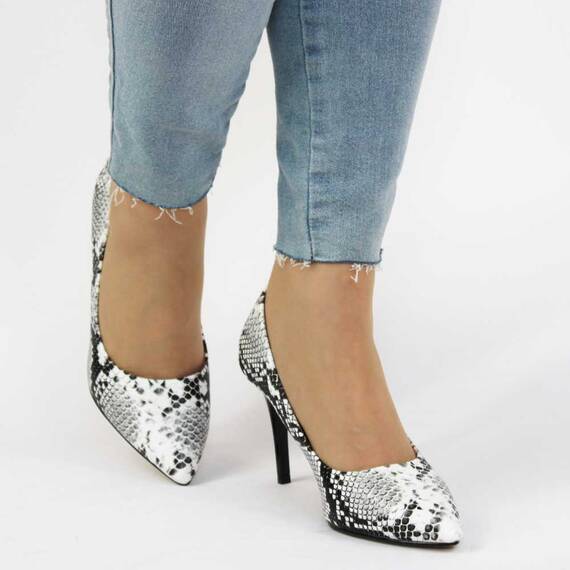 Pantofi de dama stiletto , imitatie piele de sarpe 608-25-BLACK, Marime (12): 40 - 4- Roveli