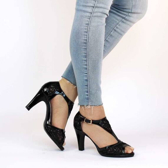 Sandale de dama cu toc inalt negre  6206-9A-BLACK, Marime (12): 36 - 3- Roveli