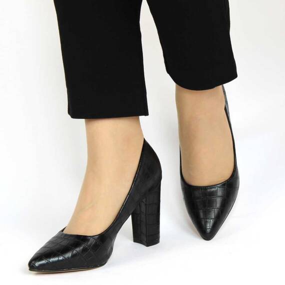 Pantofi de dama​ negri, din piele ecologica cu toc gros  608-51-BLACK, Marime (12): 35* - 2- Roveli