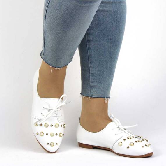 Pantofi de dama, casual, decorati cu pietre si perle 1602- WHITE, Marime (12): 39* - 4- Roveli