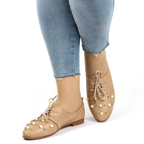 Pantofi de dama, casual, decorati cu pietre si perle 1602-BEIGE, Marime (12): 37* - 2- Roveli