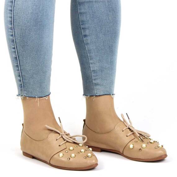 Pantofi de dama, casual, decorati cu pietre si perle 1602-BEIGE, Marime (12): 37* - 3- Roveli