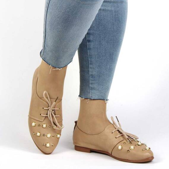 Pantofi de dama, casual, decorati cu pietre si perle 1602-BEIGE, Marime (12): 39* - 4- Roveli