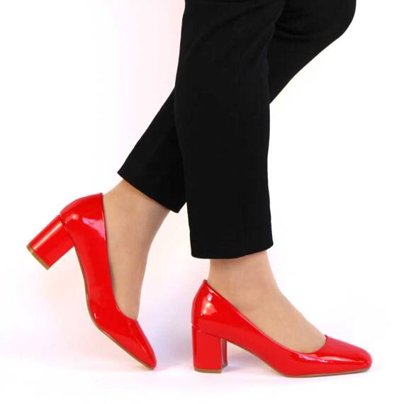 ​Pantofi de dama eleganti, lacuiti cu toc gros mediu ZM-61-RED, Marime (12): 36 - 5- Roveli