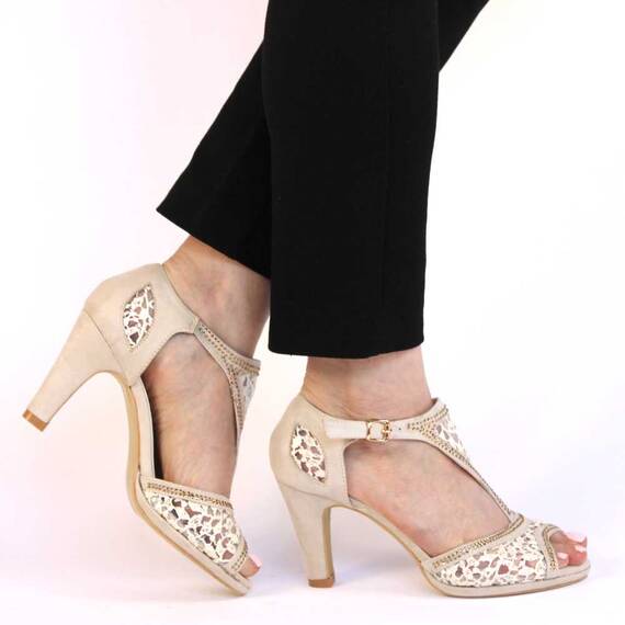 Sandale de dama cu toc inalt bej 6206-9A-BEIGE, Marime (12): 39 - 5- Roveli