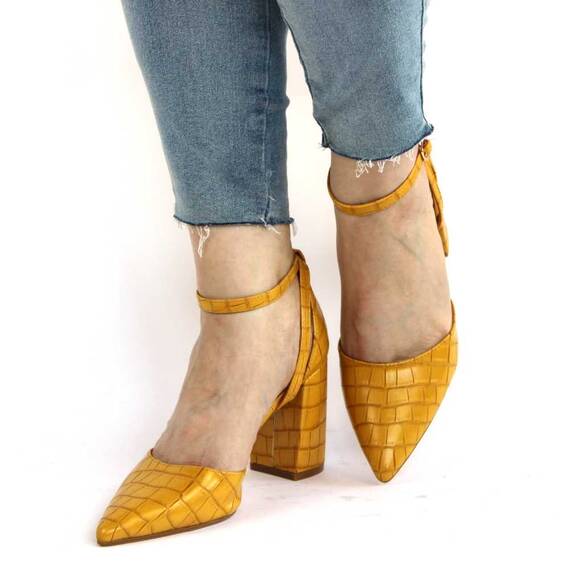 Pantofi de dama cu tocul gros, piele sintetica R1L1420-19-YELLOW, Marime (12): 40 - 2- Roveli
