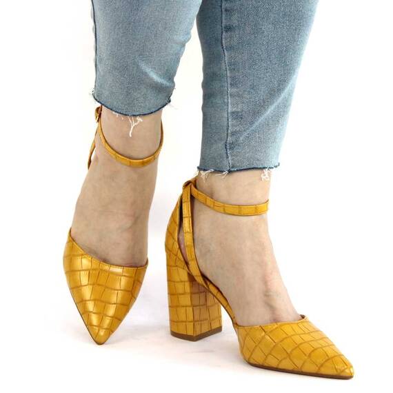 Pantofi de dama cu tocul gros, piele sintetica R1L1420-19-YELLOW, Marime (12): 40 - 4- Roveli