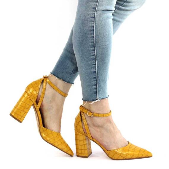 Pantofi de dama cu tocul gros, piele sintetica R1L1420-19-YELLOW, Marime (12): 40 - 5- Roveli