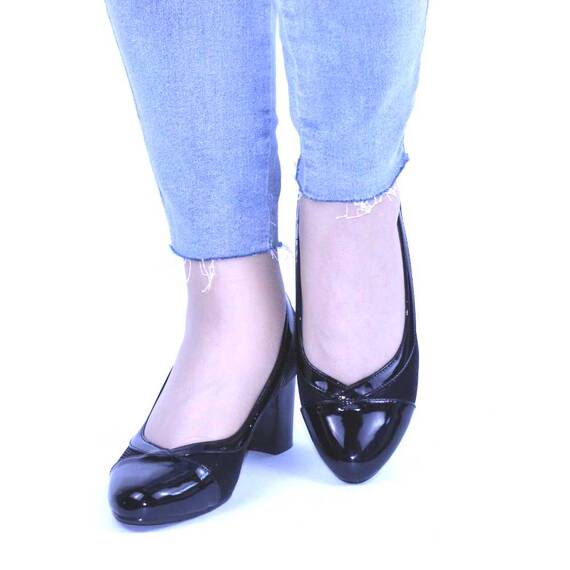 Pantofi de dama eleganti cu toc mediu gros din lac H-27-BLACK​, Marime (12): 37 - 2- Roveli