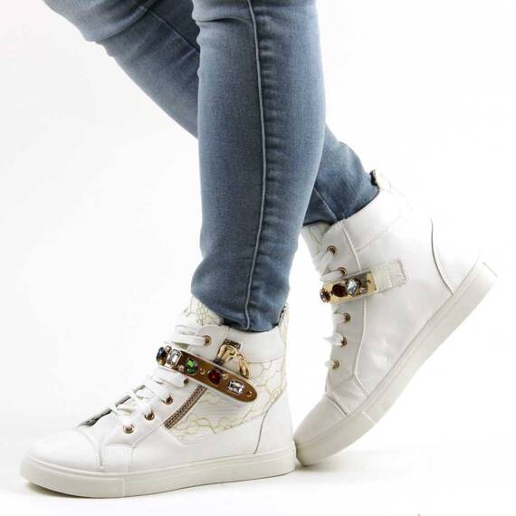 Pantofi  casual, sport de dama stil gheata accesorizati cu pietre colorate 607-1-WHITE, Marime (12): 38 - 4- Roveli Pantofi  casual, sport de dama stil gheata accesorizati cu pietre colorate 607-1-WHITE, Marime (12): 38 - 4- Roveli