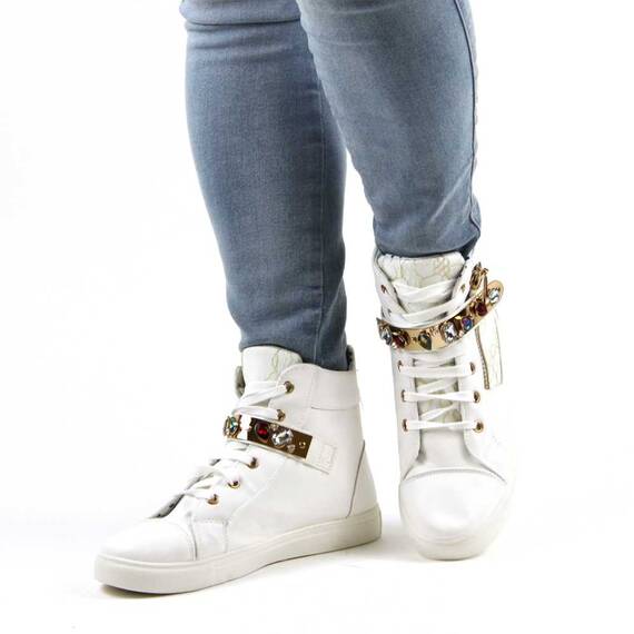 Pantofi  casual, sport de dama stil gheata accesorizati cu pietre colorate 607-1-WHITE, Marime (12): 38 - 2- Roveli Pantofi  casual, sport de dama stil gheata accesorizati cu pietre colorate 607-1-WHITE, Marime (12): 38 - 2- Roveli