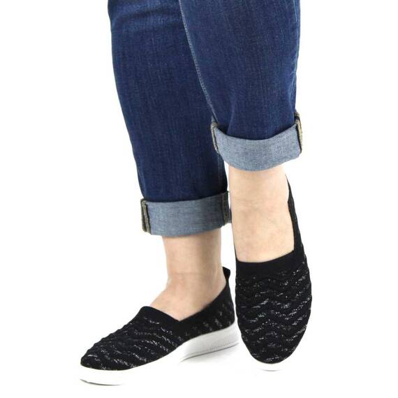 Espadrile de dama usoare si confortabile negre cu insertii argintii  H61-1-BLACK, Marime (12): 38 - 2- Roveli