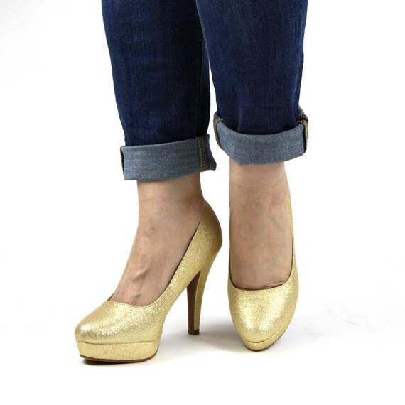 Pantofi eleganti de dama cu platforma,toc inalt si varf rotunjit A8-6-GOLD, Marime (12): 36 - 2- Roveli