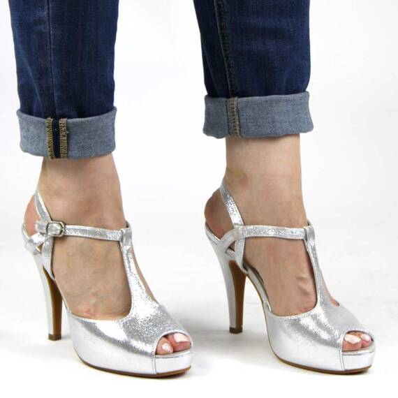 Sandale de dama elegante cu platforma ascunsa si toc inalt subtire A8855-SILVER, Marime (12): 37 - 3- Roveli