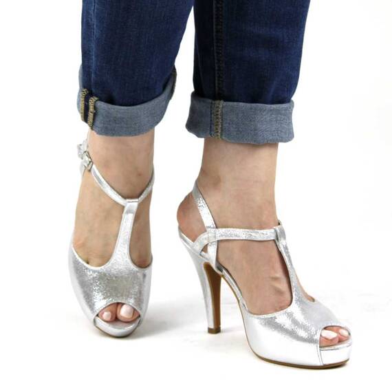 Sandale de dama elegante cu platforma ascunsa si toc inalt subtire A8855-SILVER, Marime (12): 39 - 4- Roveli