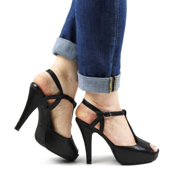 ​Sandale de dama elegante cu platforma ascunsa si toc inalt subtire A8855-BLACK, Marime (12): 37 - 5- Roveli