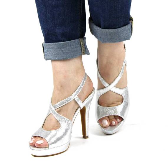 Sandale de dama elegante cu platforma ascunsa si toc inalt subtire A2285-SILVER, Marime (12): 40 - 2- Roveli