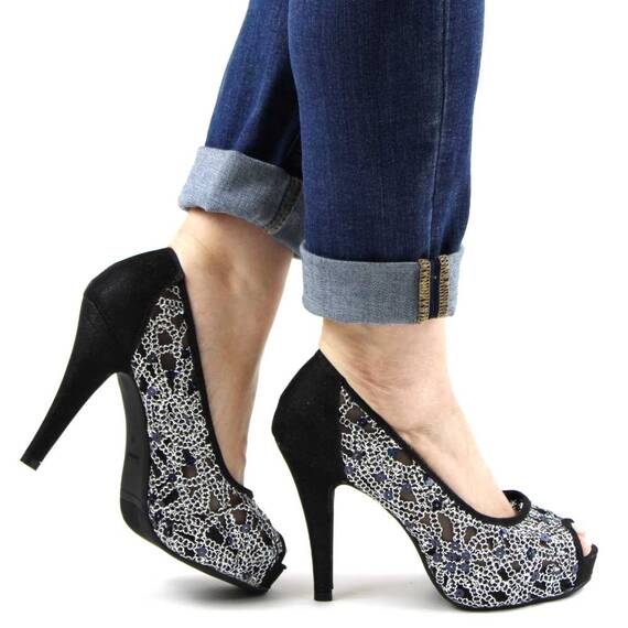 ​Pantofi de dama eleganti cu platforma si toc inalt, cu paiete si insertii stralucitoare A1281-BLACK, Marime (12): 37 - 5- Roveli