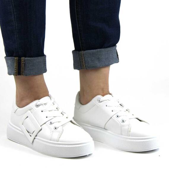 ​Pantofi sport casual de dama accesorizati cu catarama detasabila LA813-WHITE, Marime (12): 37 - 3- Roveli