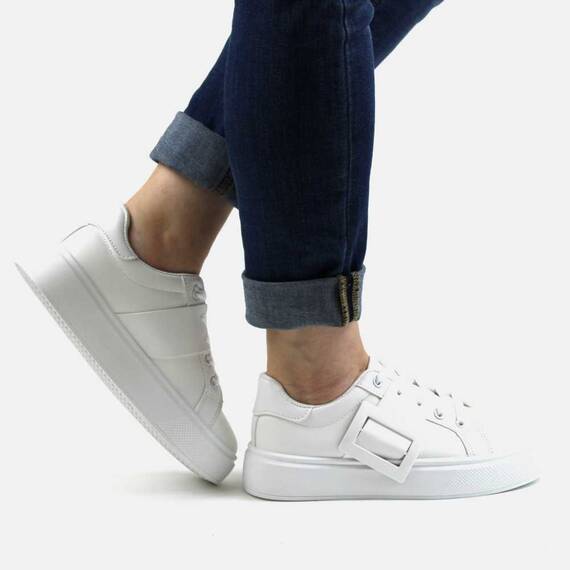 Pantofi sport casual de dama accesorizati cu catarama detasabila LA813-WHITE, Marime (12): 38 - 5- Roveli Pantofi sport casual de dama accesorizati cu catarama detasabila LA813-WHITE, Marime (12): 38 - 5- Roveli