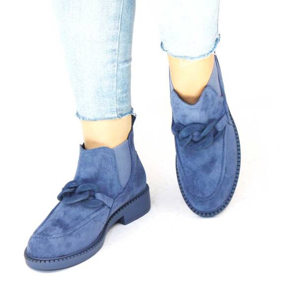 ​Botine de dama cu elastice laterale si element decorativ FBW044-NAVY, Culoare (12): Bleu, Marime (12): 37 - 2- Roveli