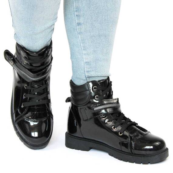 Ghete dama lacuite cu talpa cusuta, joasa, pentru tinute casual-sport ZJY-D17-BLACK, Culoare (12): Negru, Marime (12): 37 - 4- Roveli