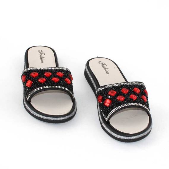 Papuci de dama decorati cu pietre 896-DIAMOND-BLACK, Culoare (12): Rosu, Marime (12): 38 - 2- Roveli