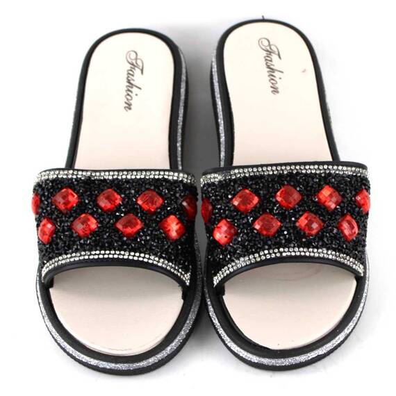 Papuci de dama decorati cu pietre 896-DIAMOND-BLACK, Culoare (12): Rosu, Marime (12): 38 - 4- Roveli