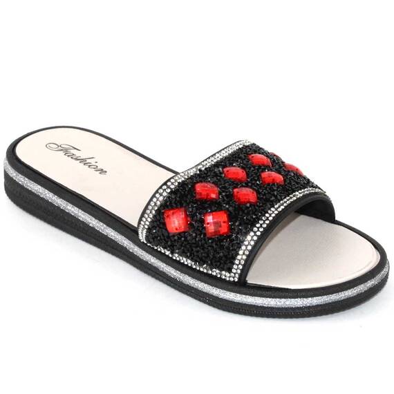Papuci de dama decorati cu pietre 896-DIAMOND-BLACK, Culoare (12): Rosu, Marime (12): 38 - 3- Roveli