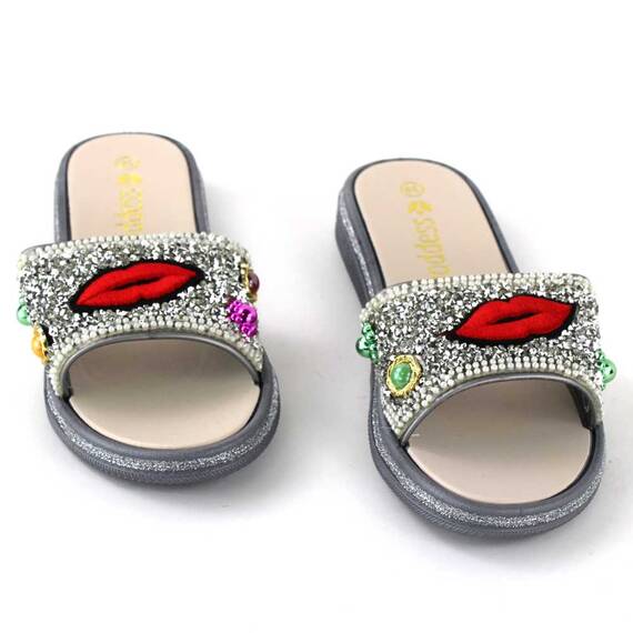 ​Papuci de dama decorati cu pietre 895-LIPS-SILVER, Culoare (12): Rosu, Marime (12): 39 - 2- Roveli