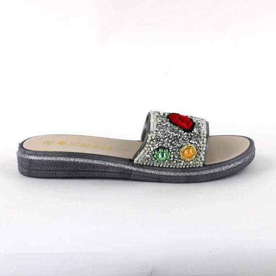 ​Papuci de dama decorati cu pietre 895-LIPS-SILVER, Culoare (12): Rosu, Marime (12): 38 - 5- Roveli