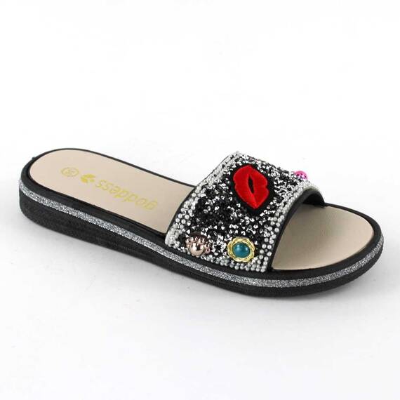 Papuci de dama decorati cu pietre 895-LIPS-BLACK​, Culoare (12): Rosu, Marime (12): 40 - 3- Roveli