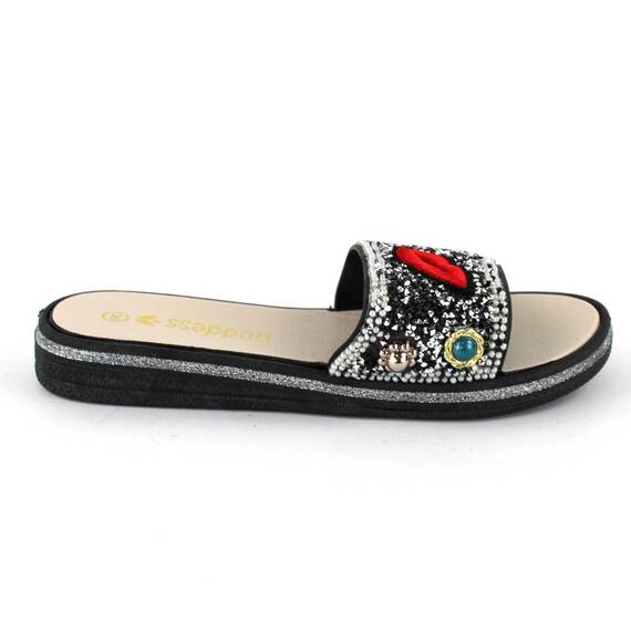 Papuci de dama decorati cu pietre 895-LIPS-BLACK​, Culoare (12): Rosu, Marime (12): 40 - 5- Roveli