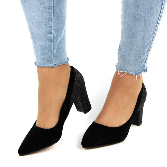 ​Pantofi dama, eleganti, din catifea cu toc gros, negri 968-1-BLK-BLK, Culoare (12): Negru, Marime (12): 35 - 2- Roveli