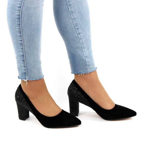 ​Pantofi dama, eleganti, din catifea cu toc gros, negri 968-1-BLK-BLK, Culoare (12): Negru, Marime (12): 35 - 3- Roveli